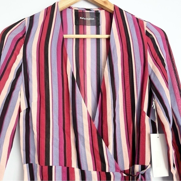 NEW Reformation Gjilena Stripes Wrap Mini Dress US XS - Picture 4 of 9